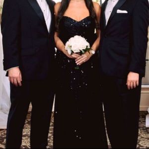 Amsale size 6 black sequin sweetheart neck gown